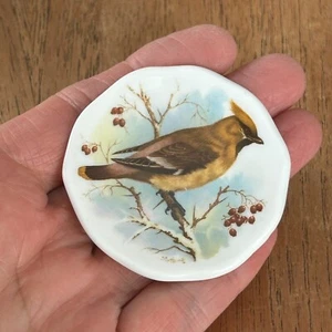 Mini Pin Dish / Trinket Plate - Waxwing - British Bird - Winter Scene - - Picture 1 of 4