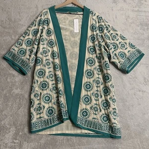 Soft Surroundings Kimono Le Parc Topper S/M Teal Mirror Embroidery New $200 - Picture 1 of 15