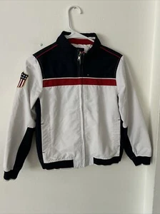 Tommy Hilfiger kids boys jacket size M(8-10 white zip-up hooded logo windbreaker - Picture 1 of 6