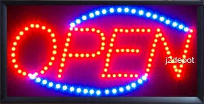 J2DEPOT US Seller Animated Led Neon light OPEN Sign on/off Switch/Chain 19x10x1"