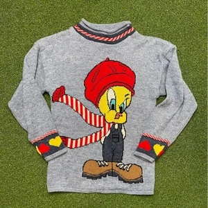 Vintage 90s Y2K Childrens Looney Tunes Tweety Bird Knit Mock Neck Sweater Sz 14 - Picture 1 of 4