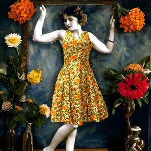 Watercolor Floral Dress 100% Soft Silk Perfect Poppy Party Pinup VNTG 50s Small - Picture 1 of 24