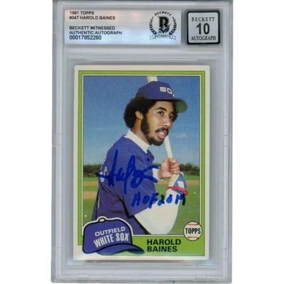 Tarjeta coleccionable Beckett 50638 autografiada por Harold Baines 1981 Topps #347 HOF Foto 1 de 2