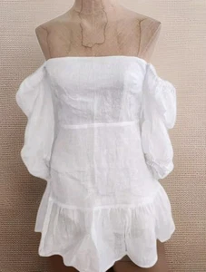 Rumer Revolve Women Mia Off The Shoulder Linen Mini Dress White XS Prom Party - Picture 1 of 24