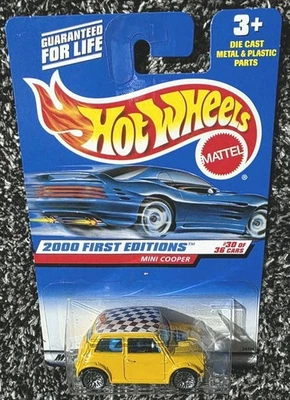 Hot Wheels 2000 First Edition Mini Cooper #90 Yellow Checkered Roof - Image 1 of 2