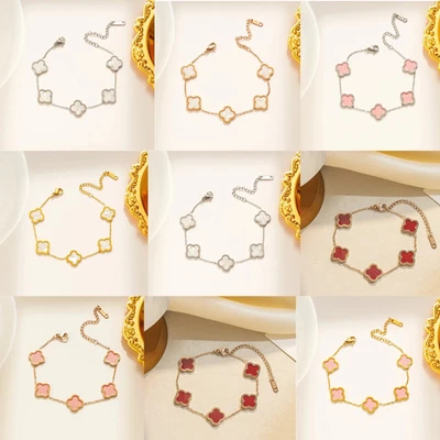 Damen Armband Kleeblatt 18k vergoldet Mehrfarbig Blumenform, Geschenk, Luxus - Bild 1 von 4