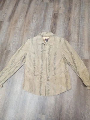 Chaqueta Bradley Bayou Estampado Serpiente Cuero Marrón Tostado Cuello Bolsillos a Presión Forrada M Foto 1 de 4