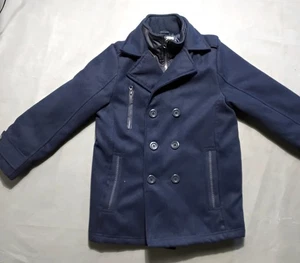 London Fog Kids Pea Coat Jacket Sz. MEDIUM 10/12 Dark Navy Blue 6 Buttons Zipper - Picture 1 of 19