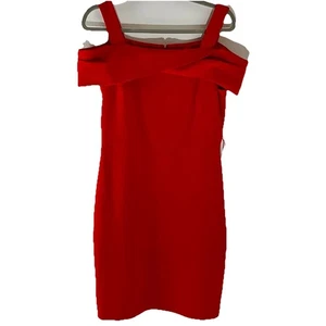 Belle Badgley Mischka Red Off Shoulder Dress Cocktail Party Occasion Size 6 - Picture 1 of 7