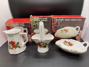Holiday Bone China Weihnachtsstern Weihnachten Süßigkeiten Schale Schüssel Korb Milchkännchen, 3er Set - Bild 1 von 11