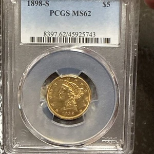 1898-S $5 Gold Liberty Head MS62 PCGS - Picture 1 of 4