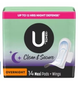 U by Kotex Clean & Secure Overnight Maxi Pads with Wings, 14 Count Ea - Picture 1 of 3