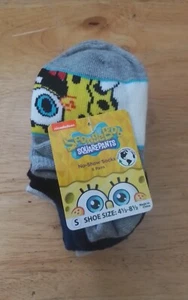 6 Pair Spongebob No Show, Ankle Socks, Kids Shoe Size 4 1/2-8 1/2, Nickelodeon - Picture 1 of 1