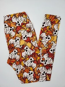 LulaRoe OS Leggings Halloween Spooky Ghost Orange Red Yellow Patterned Shapes - Picture 1 of 4
