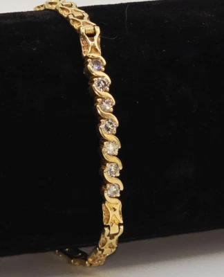 Brazalete Estate de diamantes de oro amarillo sólido de 13 quilates y 14 quilates de la década de 1960 - 7" 10,50 g vintage Foto 1 de 4