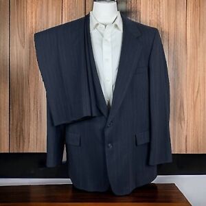 Oakton Ltd 2 Piece Suit Mens 46R 40x28 Navy Stripe Flannel