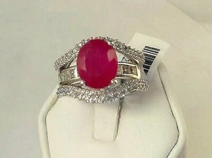 Genuine Ruby,White Topaz Stackable Ring in St.Silver w/Platinum Overlay Sz 6 NWT - Picture 1 of 5