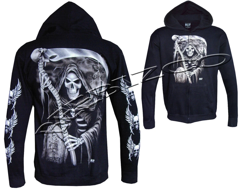 Chaqueta con capucha con capucha The Grim Reaper Glow In The Dark Skull Hacha con cremallera M-3XL Foto 1 de 1