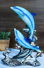 Nautical Marine Sea Ocean 2 Blue Dolphins Leaping Out Of The Reef Waves Figurine