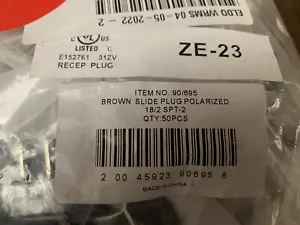 NEW Satco 90/695 Brown Slide Plug Polarized, 18/2 SPT-2 (50 PC LOT) - Picture 1 of 2