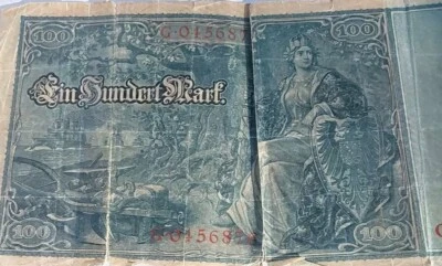 1910  Reichsmark 100 Mark- Germany Blue & White w/Red Seal Rough Edges Free Post - Image 1 of 4