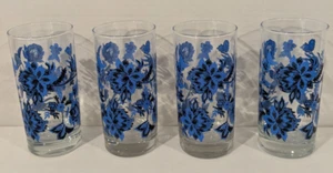 Set of 4 Royal Norfolk Blue Floral Drinking Glass Coolers Tumblers 6" 16 oz - Picture 1 of 9