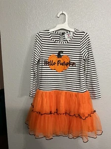 Counting Daisies Hello Pumpkin Orange/Black Dress With Tulle Bottom Girls Size 6 - Picture 1 of 3