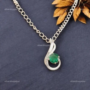 Faceted Green Emerald Gemstone Engagement Dainty Boho Pendant Jewelry 925 Silver - Picture 1 of 6