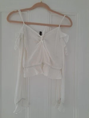 H&M Long Sleeve Off White Cold Shoulder Boho Top 6 - Image 1 of 3