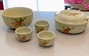 6 Stück Lot—Vtg Hall's hochwertige Geschirr Schüsseln gelbe Rosen Kasserolle - Bild 1 von 18
