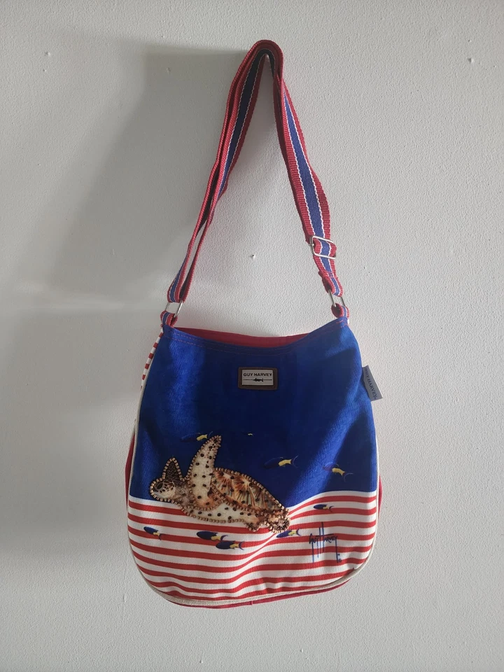 Bolso Bandolera Guy Harvey Azul Océano Tortuga Marina Obra de Arte Original Foto 1 de 4