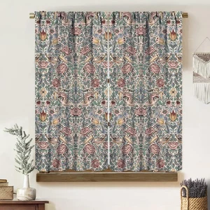 Vintage Exotic Floral Curtains, Art William Morris Style Beige Red Tone Color... - Bild 1 von 9