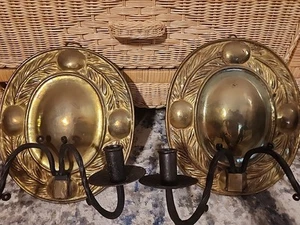 Vintage Wandkerzenleuchter aus Messing & Schmiedeeisen - rustikaler Kolonialstil - Bild 1 von 13