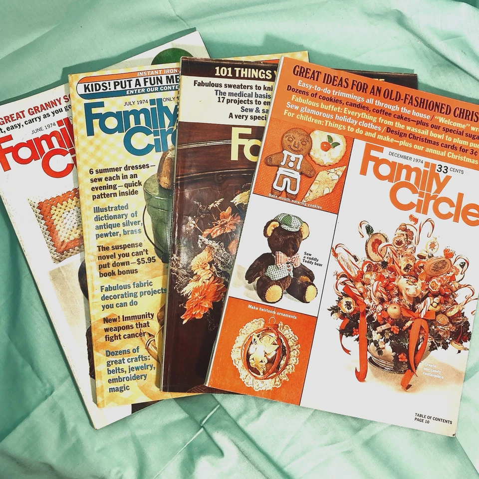 Family Circle Magazine, Vintage, 1974, Jun, Jul, Aug, & Dec, Lot of 4 Foto 1 de 4