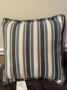 Pier 1 Imports Indoor Outdoor Striped Square Accent Pillow Indigo 18" x 18" NEW - Picture 1 of 4