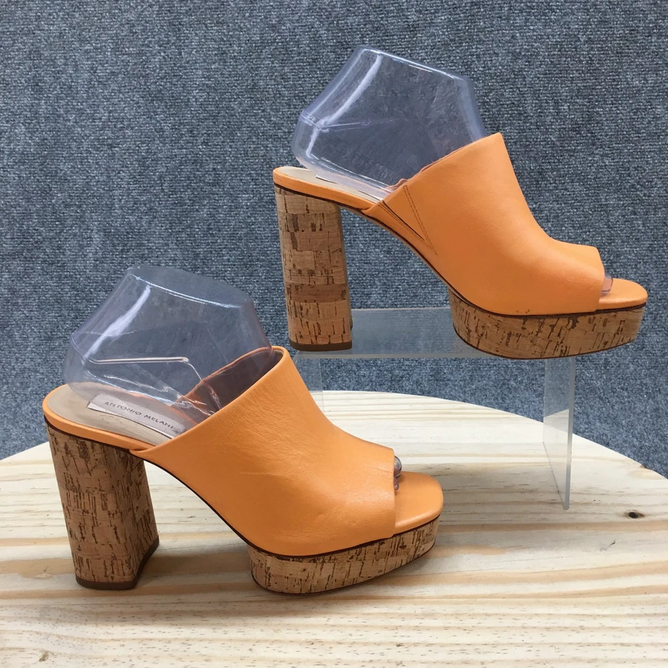 Sandalias Antonio Melani Mujer 8.5M Sarayyaa Mula Deslizables Naranja Cuero Tacones Corcho Foto 1 de 4
