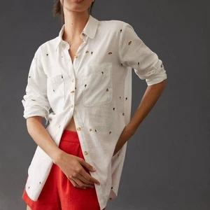 Scott Csoke for Anthropologie Med Romy Relaxed Button Down Shirt Rainbows Rose - Picture 1 of 8