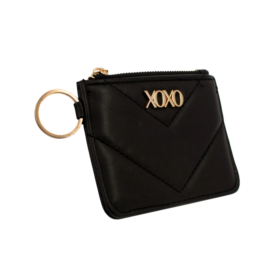XOXO Women’s Mini Black Vegan Leather Quilted Pattern Wallet Id Coin Case