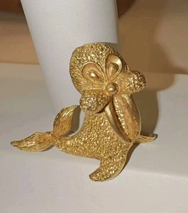 Skurrile Vintage Walross Brosche strukturiert goldfarben 3D - Bild 1 von 7