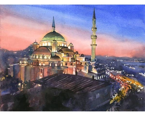 Istanbul Turkey skyline Mosque colorful sunset landscape cityscape (print) - Picture 1 of 13