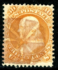 USA 1861  Franklin 30¢ Orange NO Grill Scott #71 VFU P271 - Picture 1 of 6