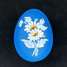 Westmoreland Glass Satin Blue Egg Shaped Trinket Box Daisies Easter 3.5? W