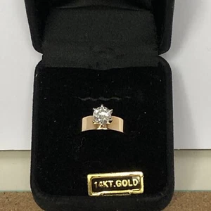 Diamonique 1 Carat Solitaire Ring 14K Gold, size 7 - Picture 1 of 13