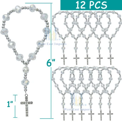 12 piezas Pulsera Rosario Cristal Estrás Cruz Bautismo Primera Comunión Favores Foto 1 de 4