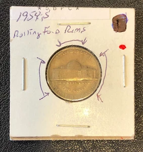 1954-S Rolling Fold Rims MINT ERROR Jefferson Nickel Coin RARE! - Picture 1 of 3