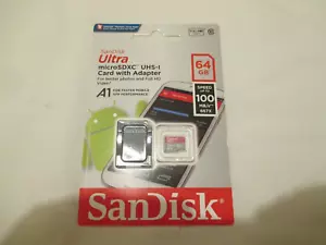 Sandisk Ultra 64GB microSDXC UHS-1 100MBs Class 10 Memory Card Plus SD Adapter - Picture 1 of 4