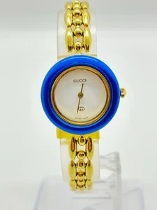 [ Exc+5 ] GUCCI 11/12.2L Change Bezel Watch Blue Quartz Used Working Read - Picture 1 of 15