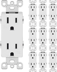 Outlet Decora Duplex Receptacle, 15 Amp, 125 Volt, Tamper Resistant White 10pack - Picture 1 of 5