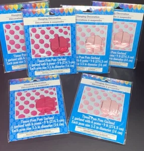 6 PACKS OF 9ftGARLAND/6 TISSUE POM POMS EACH Great Valentine Decoration EASY - Picture 1 of 4