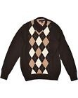 Tommy Hilfiger Mens V Neck Jumper Sweater Small Brown Argyle Diamond Ak02